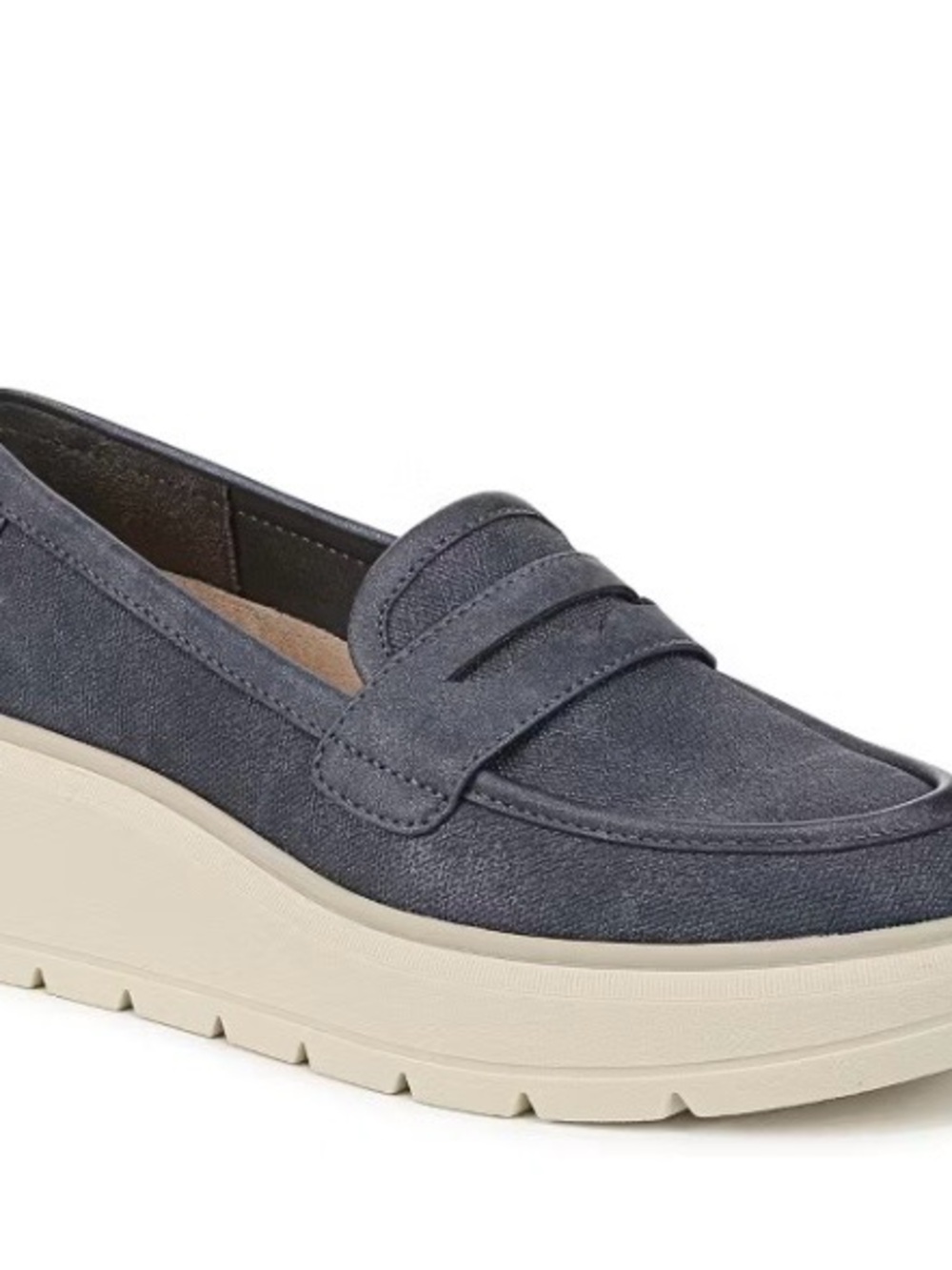 Dr. Scholl's Women's Suede Penny Loafers in Navy with Cream Platform Sole